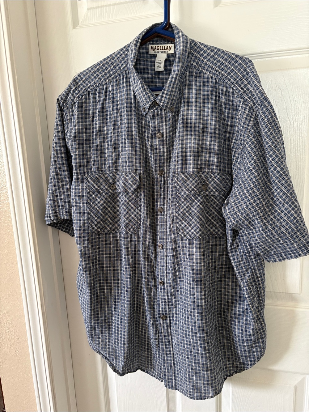 Magellan Outdoors Blue Plaid Short-Sleeve Button-Down Shirt